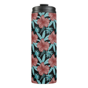 Garrafa Térmica Flores vermelhas padrão uniforme tropical folhas &