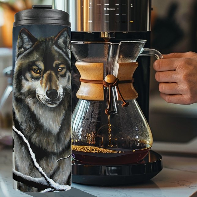 Garrafa Térmica Floresta Mística de Bétula do Lobo Alfa de Inverno (Criador carregado)