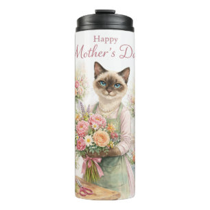 Garrafa Térmica Florista de Gato do Dia das Mães