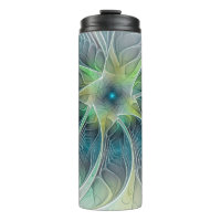 Flourando Fantasia Moderna Azul Flor Fractal Verde