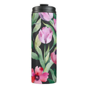 Garrafa Térmica Fluxo floral de aquarela, lindo padrão sem costura