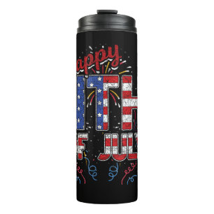 Garrafa Térmica Fogos de Artifício Feliz 4 de Julho Bandeira dos E