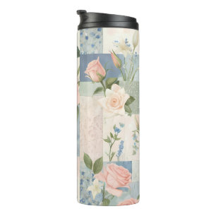 Garrafa Térmica Folha Floral, Rosa E Azul, De Molho Feminina