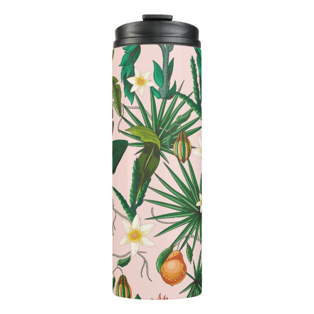 Garrafa Térmica Folha tropical, flor, padrão de fruta. (Frente)