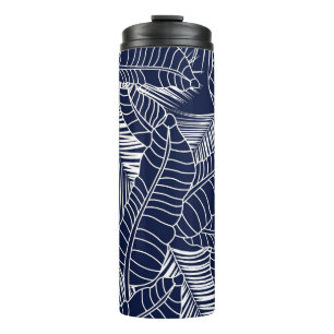 Garrafa Térmica Folha tropical, fundo azul marinho