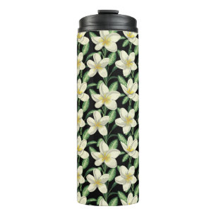 Garrafa Térmica Folha verde de flores brancas de forma contínua tr