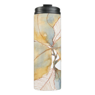 Garrafa Térmica Folhas Botânicas de Aquarela Azul Dourado Suave
