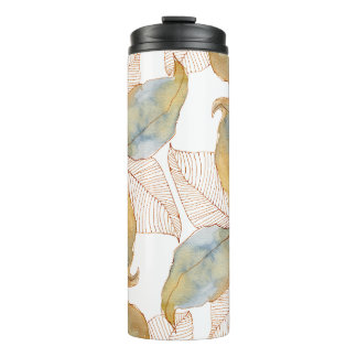 Garrafa Térmica Folhas Botânicas de Aquarela Azul Dourado Suave