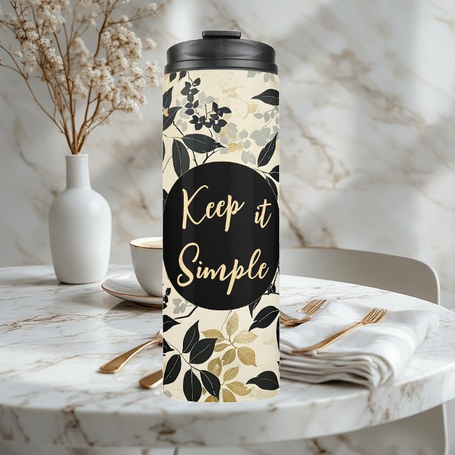 Garrafa Térmica Folhas de Ervas Botânicas Bege Antigo Flores Silve (Vintage Beige Botanical Herbs Leaves Wildflowers Thermal Tumbler)