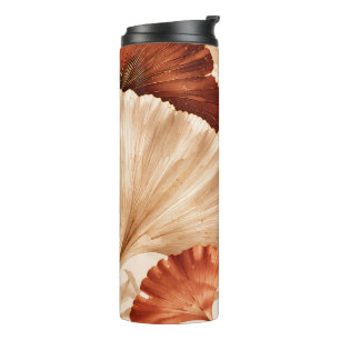 Garrafa Térmica Folhas de Ginkgo Douradas Desenho Botânico Elegant