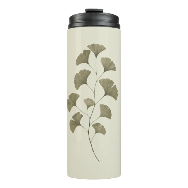 Garrafa Térmica Folhas de Ginkgo Verde Vintage (Frente)