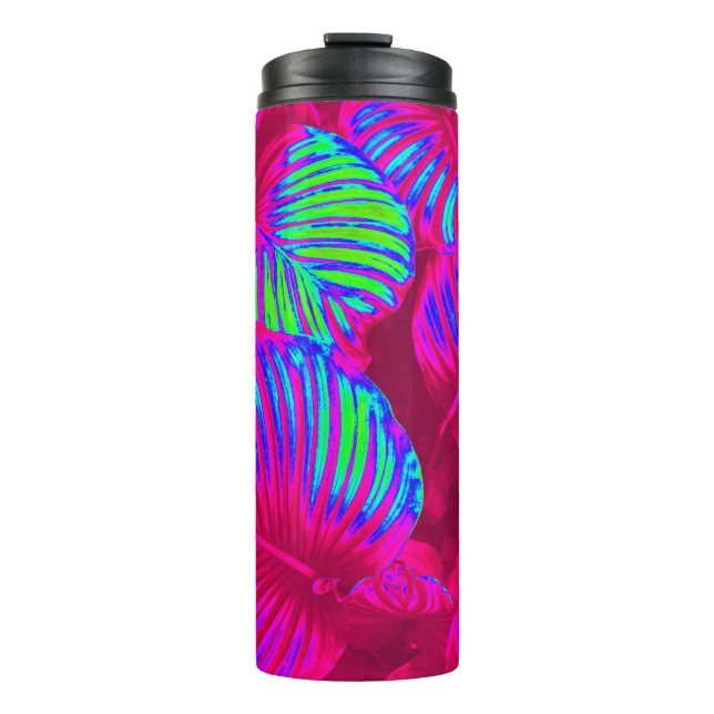 Garrafa Térmica Folhas de Magenta Tropicais (Frente)