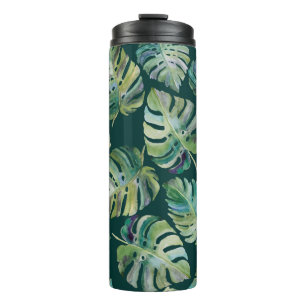 Garrafa Térmica Folhas de monstera exótica de plantas tropicais. 
