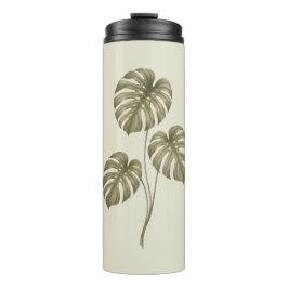 Garrafa Térmica Folhas de Monstera Verde Vintage