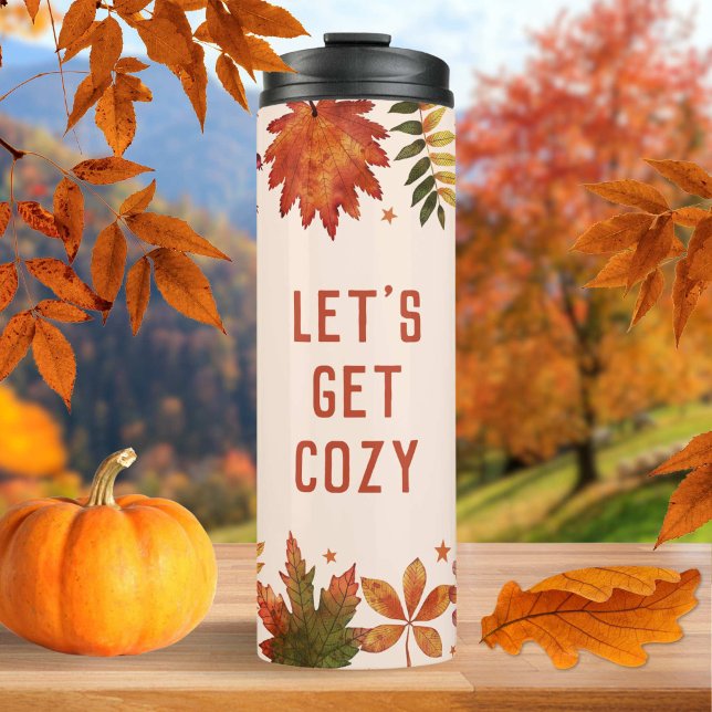 Garrafa Térmica Folhas de outono do outono do "Vamos Obter Cozy" ("Let's Get Cozy" Autumn Fall Leaves Thermal Tumbler)