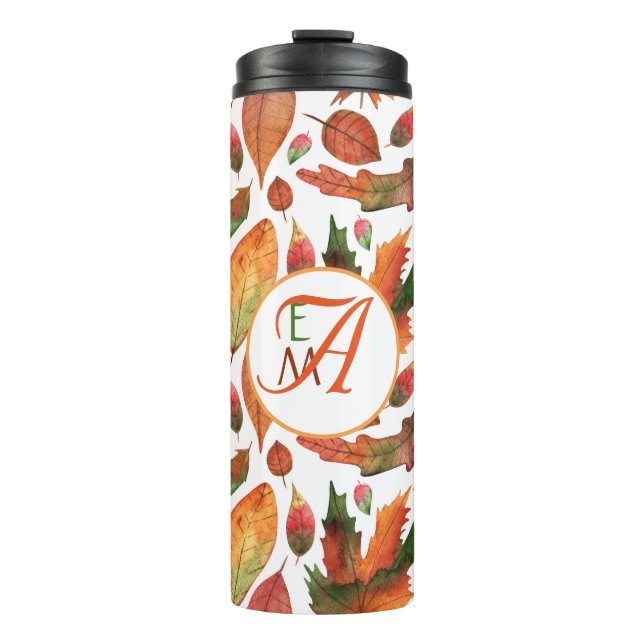 Garrafa Térmica Folhas de outono Monogramas caem no Decor Verde La (Frente)