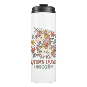 Garrafa Térmica Folhas de Outono Unicórnio Design Gráfico de Merch