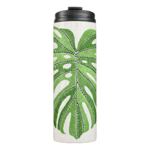 Garrafa Térmica Folhas de palma bordadas. Monstera Tropical Verde
