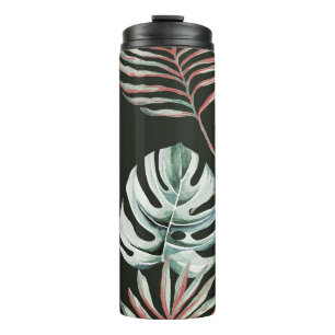 Garrafa Térmica Folhas de palma, monstera: aquarela tropical.
