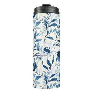 Garrafa Térmica Folhas de salsa azul Elegante - Fundo branco (1)