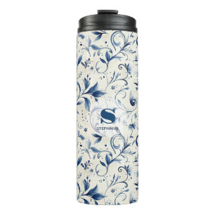 Garrafa Térmica Folhas de salsa azul Elegante - Fundo branco (2)
