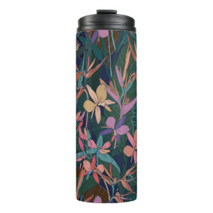 Garrafa Térmica Folhas e flores da selva tropical coloridas