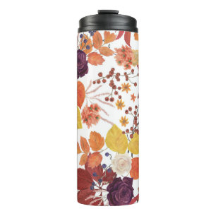 Garrafa Térmica Folhas e Rosas de Aquarela do outono