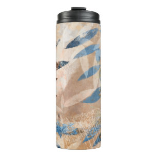 Garrafa Térmica Folhas em camadas de abstrato - Azul e Neutro