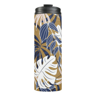 Garrafa Térmica Folhas Tropicais Coloridas Fundo Laranja