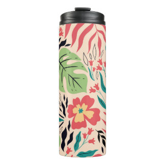 Garrafa Térmica Folhas tropicais e flores: Fusão de safra