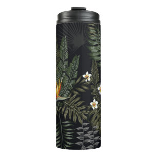 Garrafa Térmica Folhas tropicais e flores no estilo noturno. Se