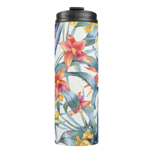Garrafa Térmica Folhas Tropicais Flores Vintage Botânica (Frente)
