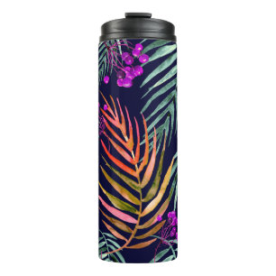 Garrafa Térmica Folhas tropicais. Folhas de aquarela de uma árvor
