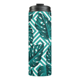Garrafa Térmica Folhas Tropicais: Padrão Invisível Floral.