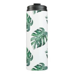 Garrafa Térmica Folhas tropicais verdes, padrão aquarela