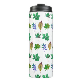 Garrafa Térmica Folhas verdes e azuis de aquarela