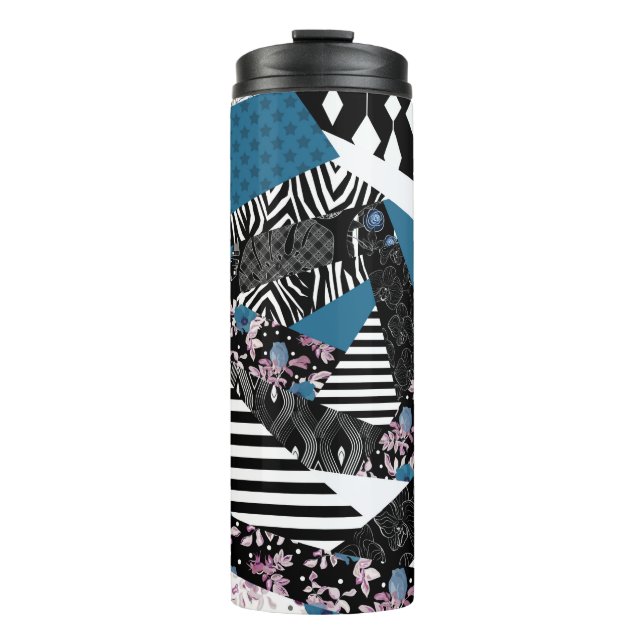 Garrafa Térmica Folheto azul, popular, retalhos, folclore, rústico (Frente)