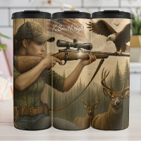 Fome feminino com Rifle e Deer