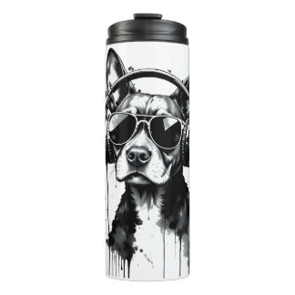Garrafa Térmica fones de ouvido de cães legal Coroa preta e tinta 