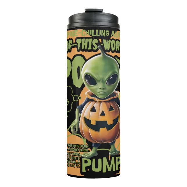 GARRAFA TÉRMICA  FORA DO MUNDO - ALIEN DE HALLOWEEN EM ABÓBORA (Frente)