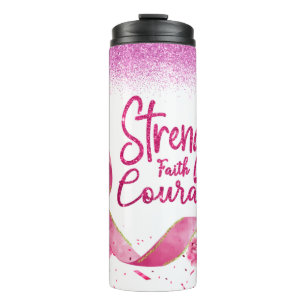 Garrafa Térmica Fortalecimento Fé Coragem Rosa Fita Tumbler