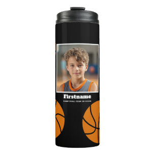 Garrafa Térmica Foto de basquete adiciona seu nome - Pode editar c