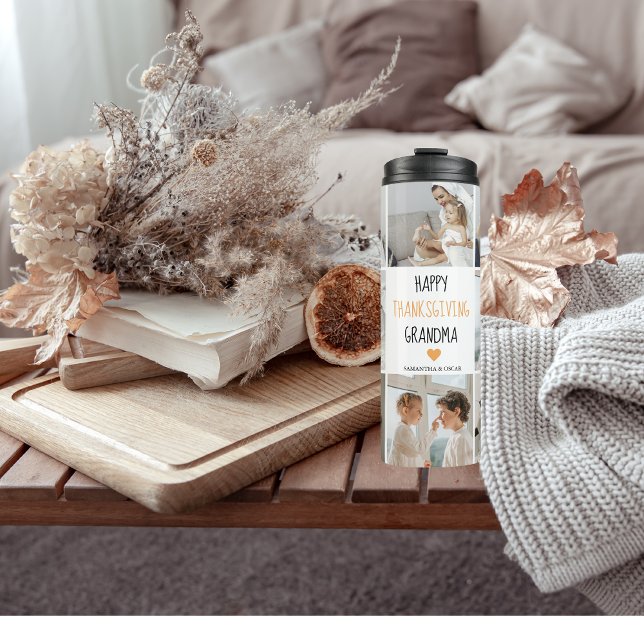 Garrafa Térmica Foto de Colagem Moderna Feliz Ação de Graças Vovó (Criador carregado)