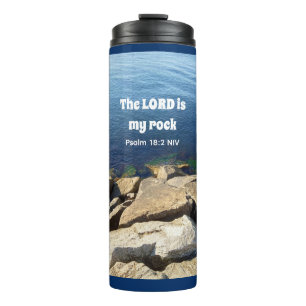 Garrafa Térmica Foto de Ocean God é My Rock Bíblia Verse Blue