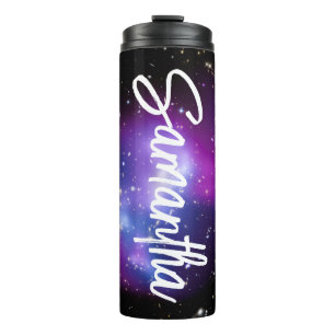 Garrafa Térmica Foto em preto roxo e azul celestial personalizada