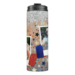 Garrafa Térmica Foto Personalizada Estrelas Patrióticas Vermelhas,