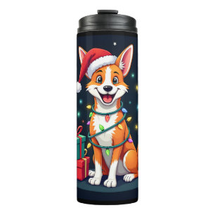 Garrafa Térmica Fox Terrier Iluminação de Natal Papai Noel Fox Ter
