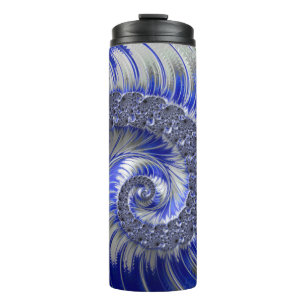 Garrafa Térmica Fractal Espiral Branco da Cinza Azul Moderna