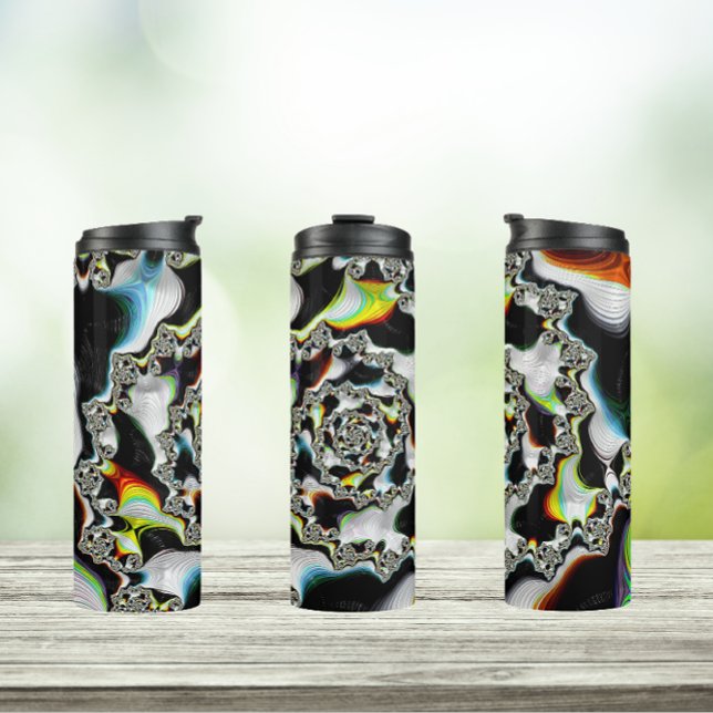 Garrafa Térmica Fractal Espiral Colorida Moderna Psicodélica (Criador carregado)