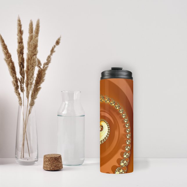 Garrafa Térmica Fractal Espiral Gradiente Laranja Dourado abstrato (Criador carregado)